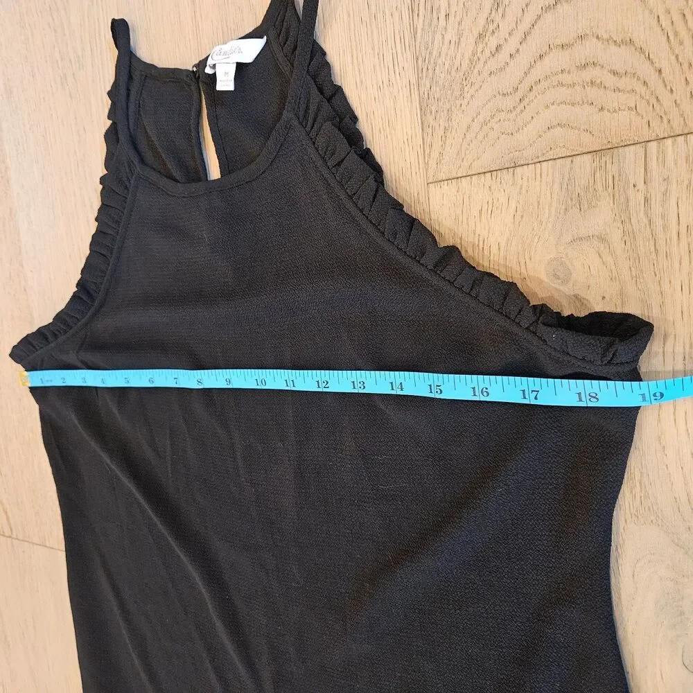 Candie's Tank Ruffle Trim Women Sz M Black High Neck Keyhole Whimsygoth Casual